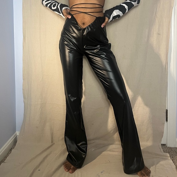 Vegan leather lace flared pants - Picture 1 of 4